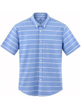 Jackthreads Blue & White Striped Short Sleeve Button-Up Shirt XL 100% Cotton